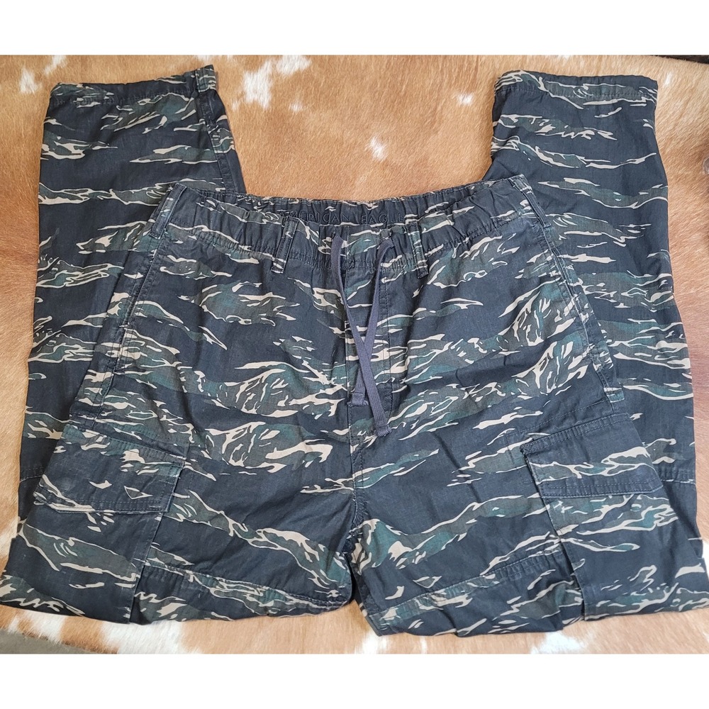 American Eagle Tiger Stripe Camo Cargo Pants Women's Medium Green Black Ripstop
